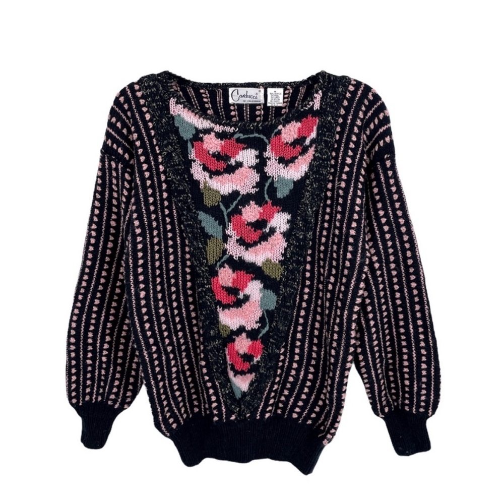 Carducci of California Wool Blend Floral Sweater Size M